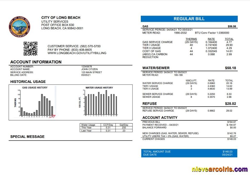 USA City of Long Beach utility bill